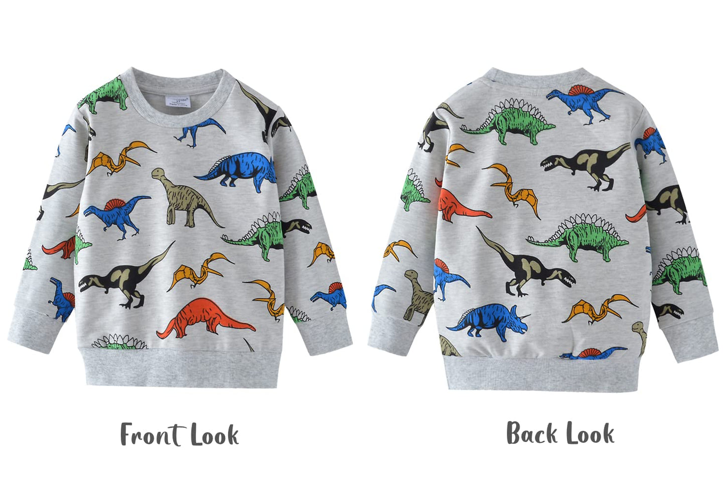 Boys Dinosaur Fleece Sweatshirt Long Sleeve Cotton Crewneck Dinosaur Clothes for Boys Winter Warm Pullover Grey Sweater 4t/8011