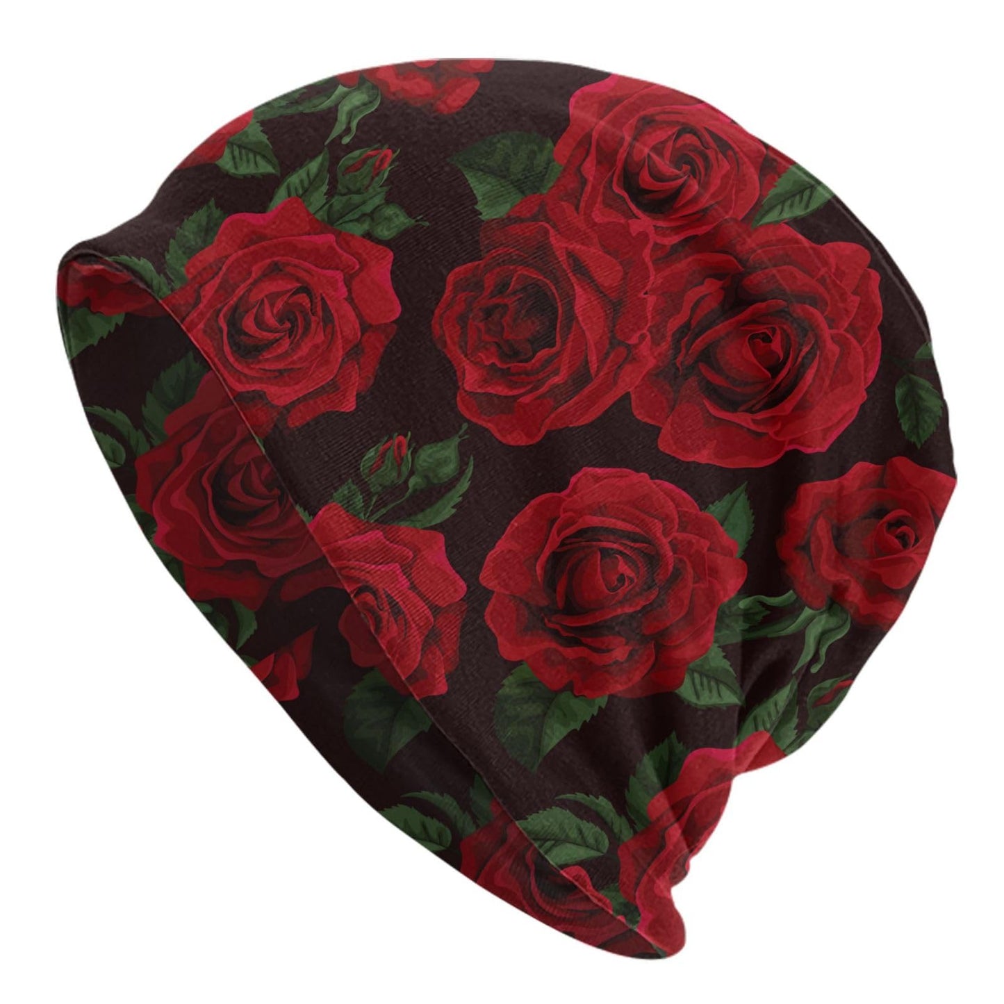 Red Rose Trendy Floral Beanie Hat Slouchy Cap Warm Cancer Headwear Stretch Knitted Hats for Women Men