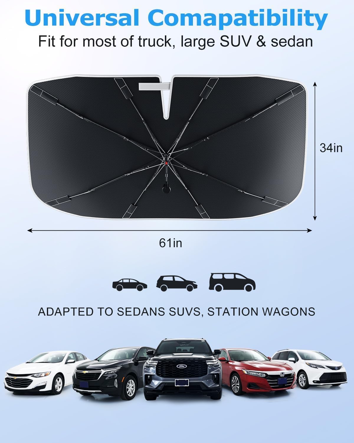 [2025 Upgrade] Weektic Windshield Sun Shade Umbrella [Urethane Coated Heat Shield] Ultimate Cooling Car Sun Shade Protect Interior from Sun Rays & Keep Cool, Medium(57" L x 31" W)