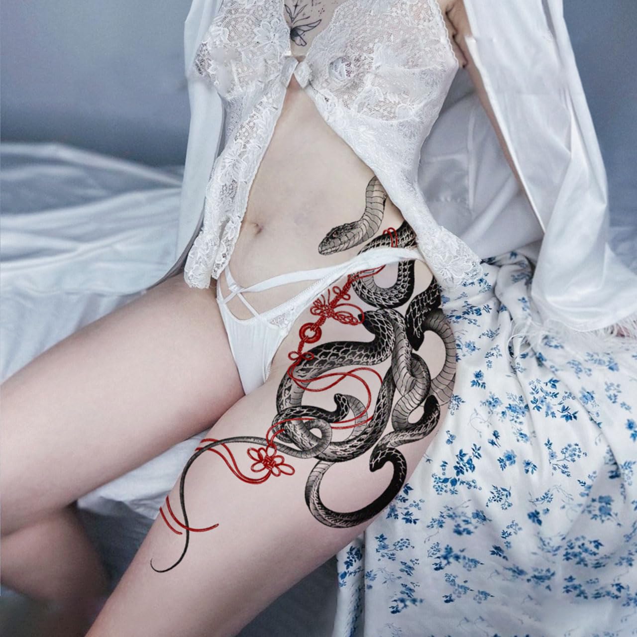 Large Temporary Tattoos Women Temporary Neck Tattoos Temporary Realistic Flower Chest Tattoo for Adults (TS08)