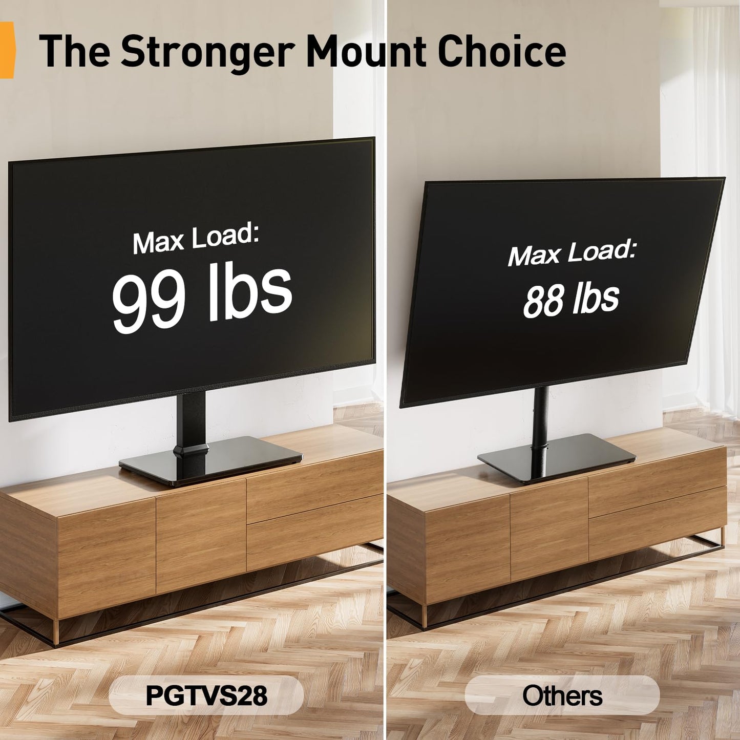 Perlegear Swivel TV Mount Stand, Universal TV Stand for 37-80 inch TVs, Height Adjustable Tabletop TV Stand Holds up to 99 lbs, Preassembled InstaMount Front Support, Max VESA 600x400mm, PGTVS28