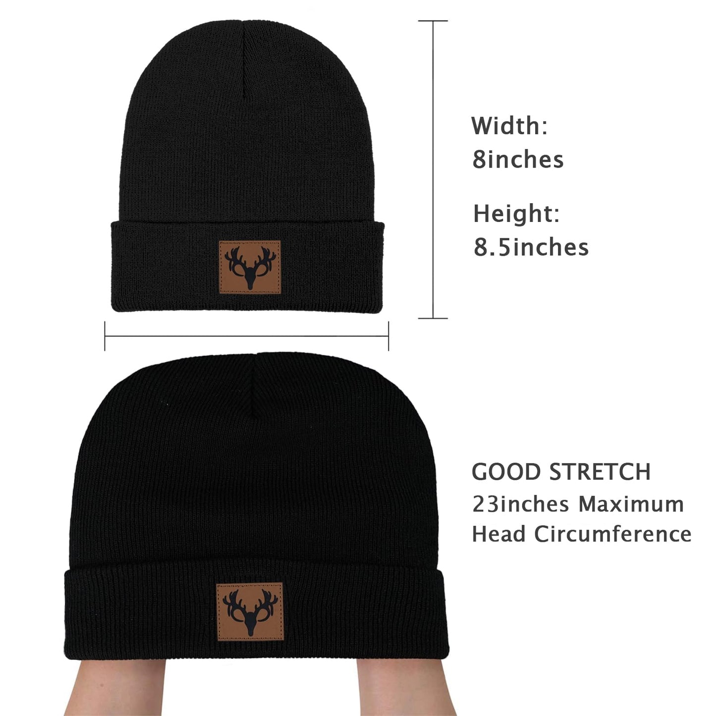 gswirmchsq Deer Hunting Beanie Hat Black, Cute Funny Leather Patch Winter Knit Skull Cap Hunting Gifts for Adult Men Women