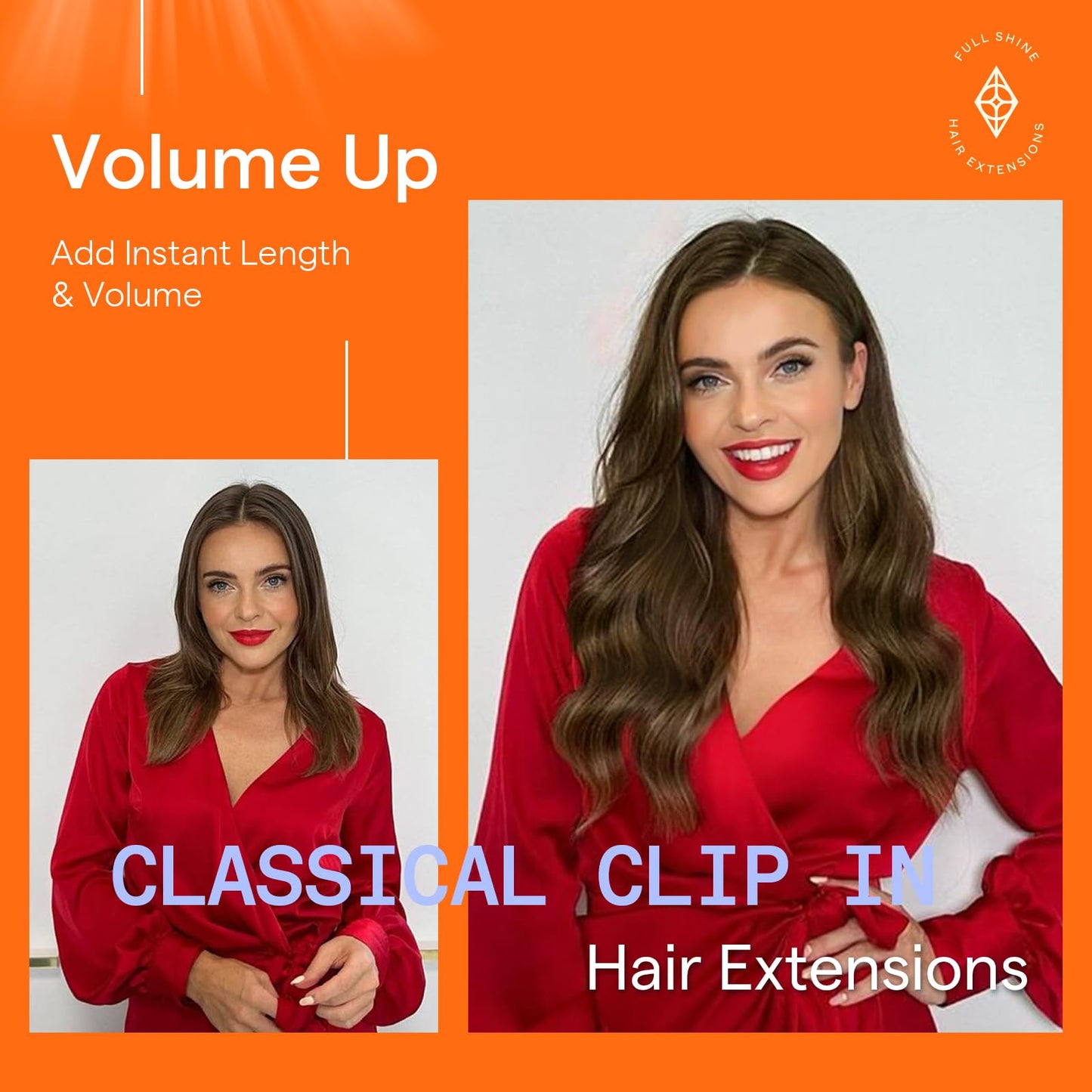 Full Shine Clip in Hair Extensions Real Human Hair Brown Hair Extensions Clip ins Triple Weft Clip in Extensions Light Brown Straight Remy Hair for Women 12 Inch 7 Pcs 95 G