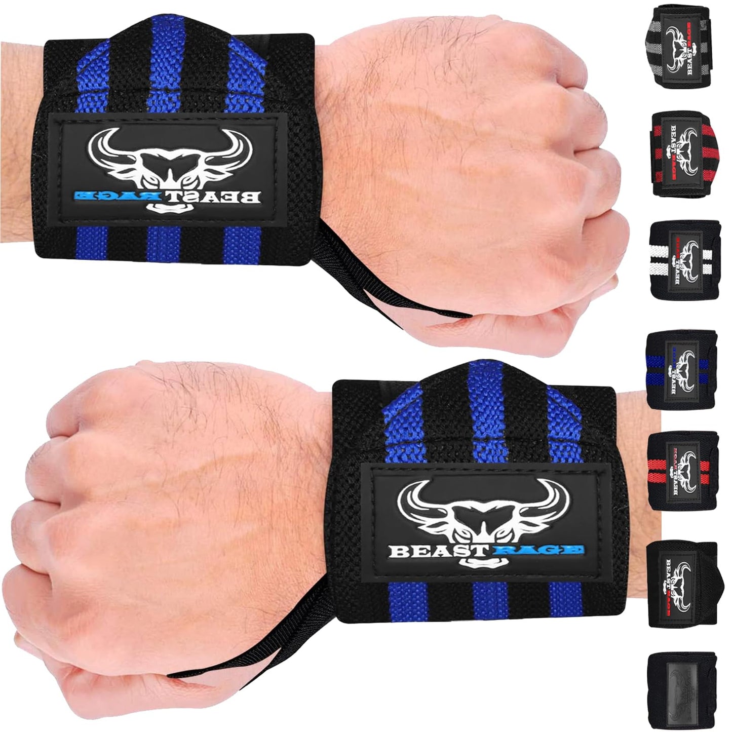 BEAST RAGE® Wrist Wraps for Weightlifting Adjustable Lifting Straps & Wrist Straps with Thumb Loop for Enhanced Gym Support, Wrist Support for Powerlifting, Bodybuilding and Gym workout (Black blue)
