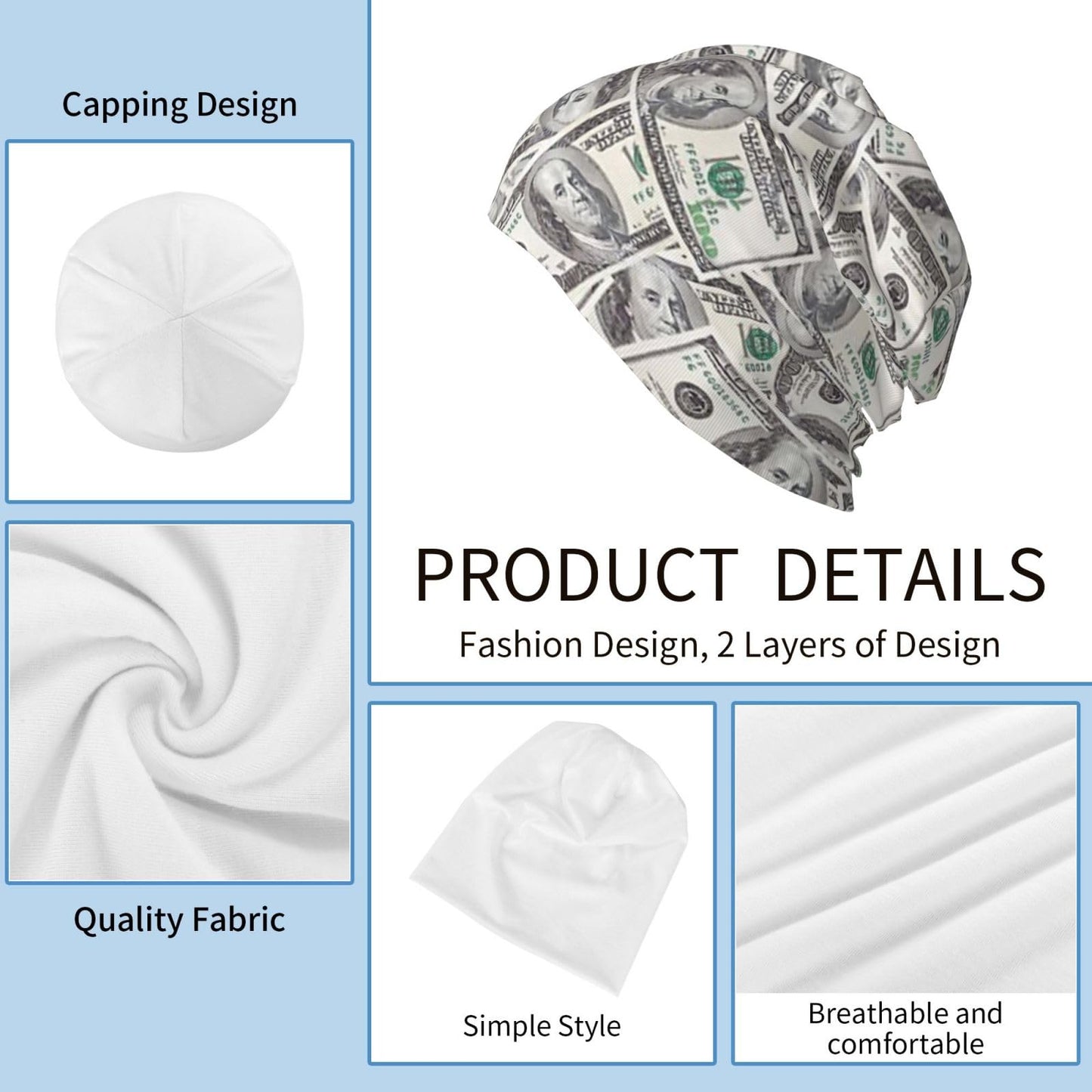 zilobkfe Us Bill Dollars Money Knit Beanie Hat Adults Stretch Knitted Skull Beanies Cap Hats for Women Men