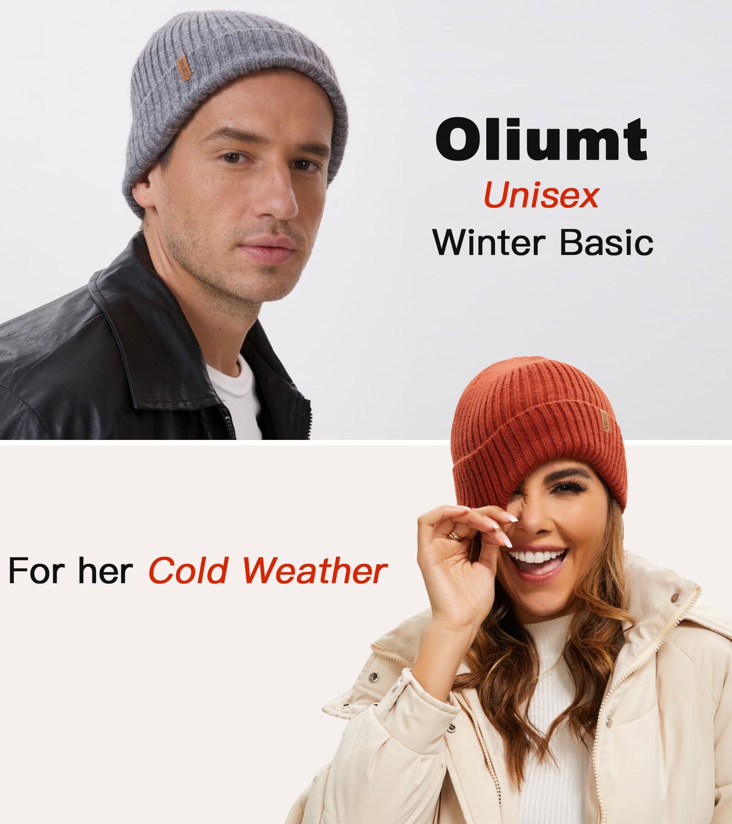 Oliumt Beanie Hat for Men Women Winter Hats for Women Men Soft Warm Unisex Cuffed Beanie Knitted Skull Cap (US, Alpha, One Size, Black/Brown)