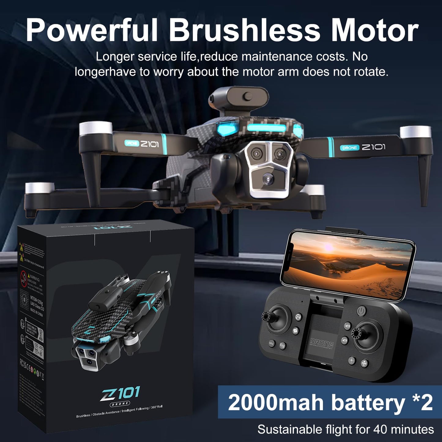 Drone with Camera 4k HD FPV Foldable Drone for Beginners, Quadcopter with Voice Gesture Control, One Key Take Off/Land, Optical Flow Positioning, 360° Flip, Waypoint Fly,2 Batteries