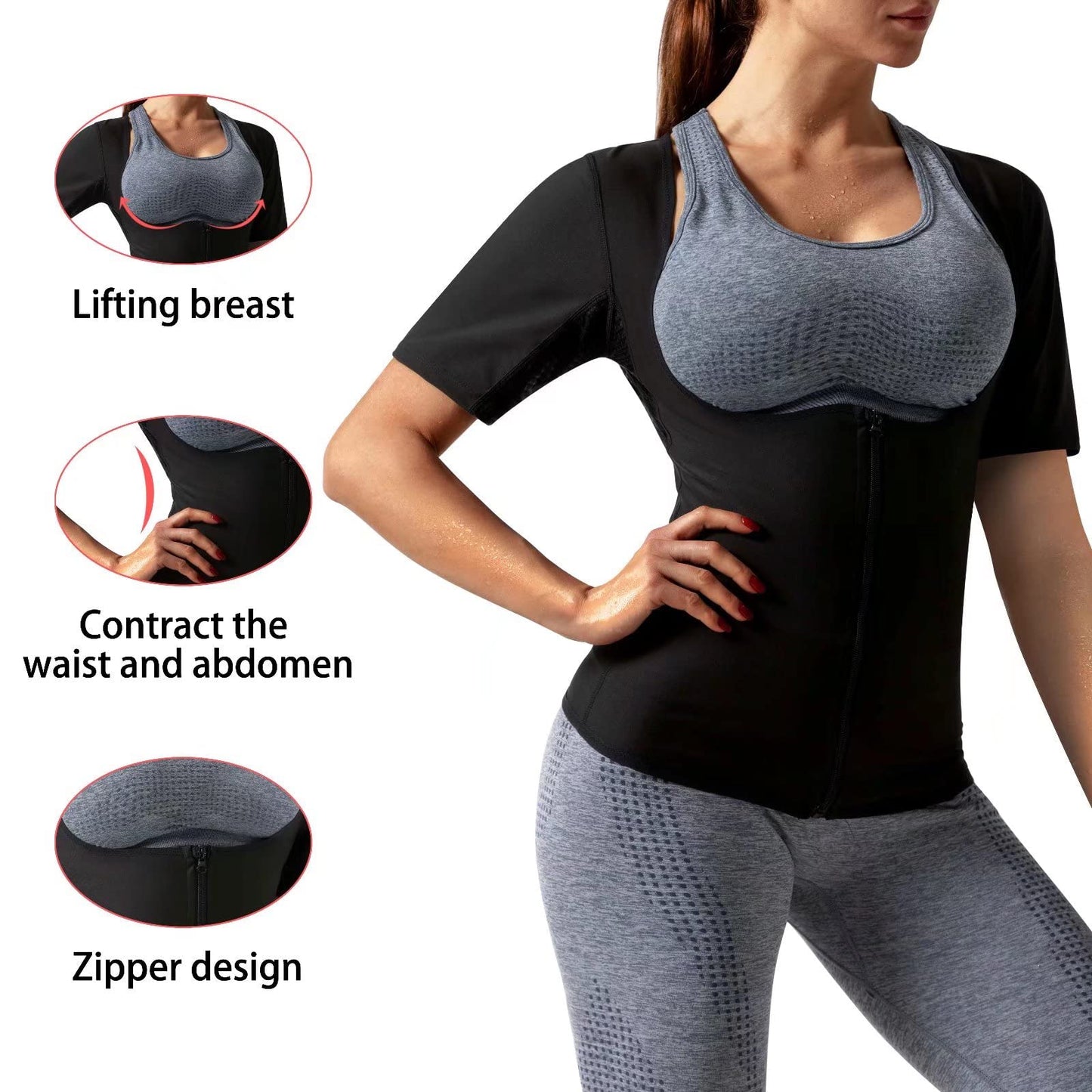 DYUAI Sauna Shirt for Women Sauna Suit for Women Waist Trainer Sauna Sweat Vest Workout Body Shaper Zipper(6005-01WT-L)