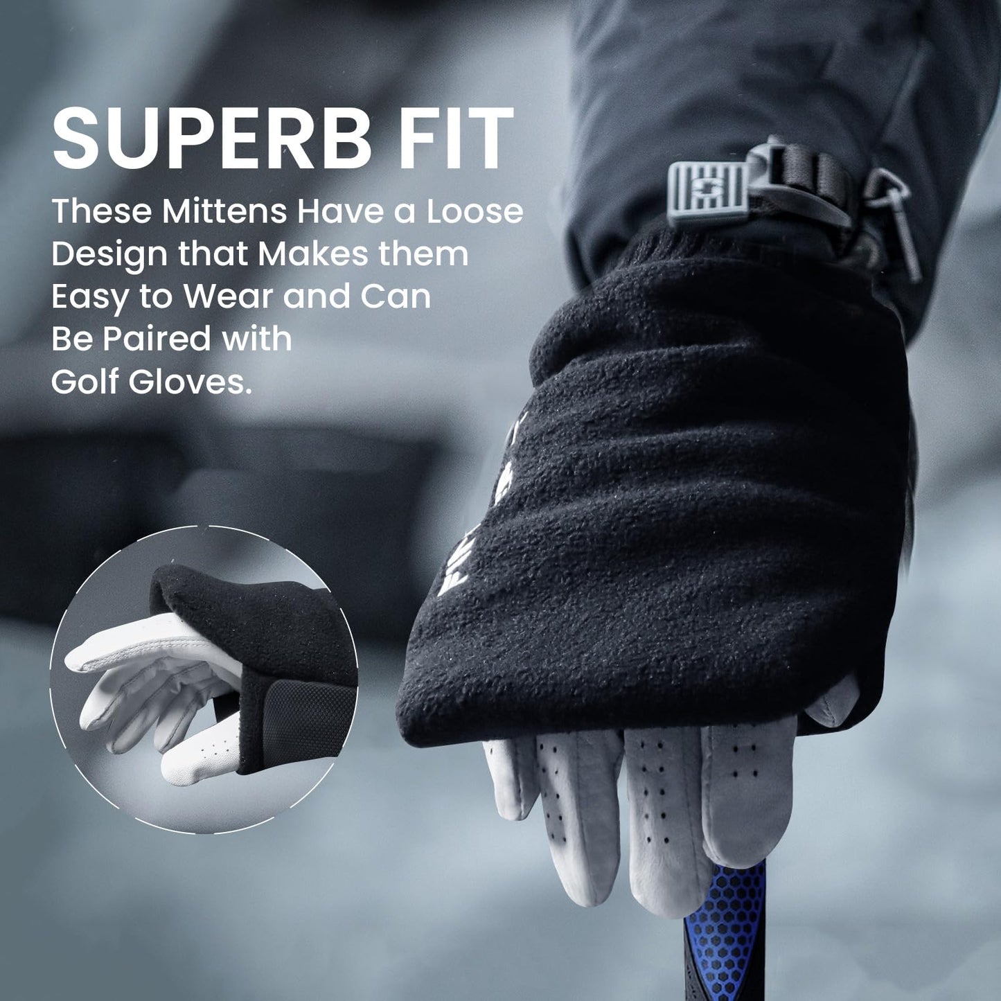 FINGER TEN Winter Golf Gloves Men Mitts Mitten Warm Fleece in Pair, Pull Up Fit Soft Comfortable Set (Upgraded Palm, Large)
