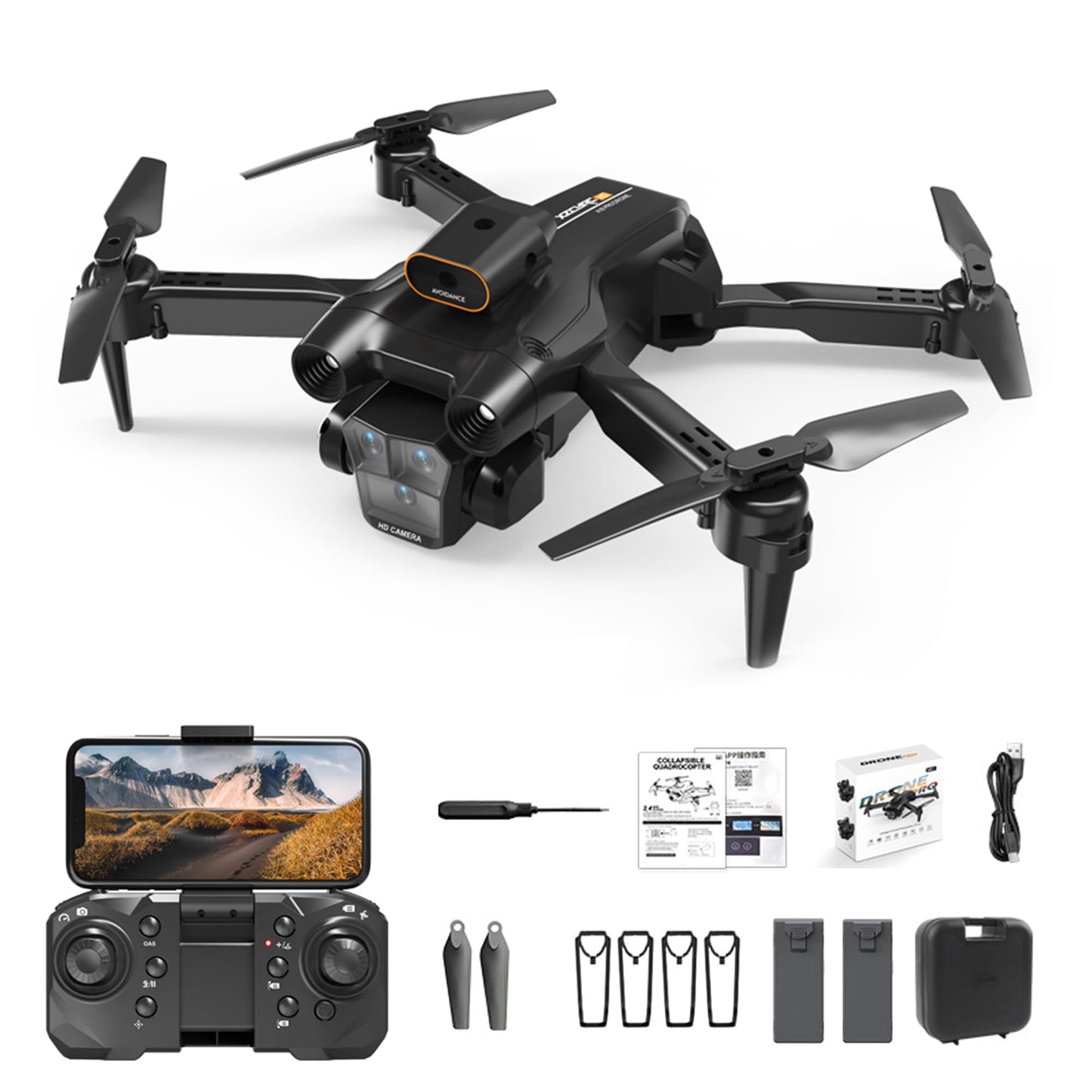 TIMEONIA C12 Foldable Drone with 1080p Camera, HD Dual Camera Remote Control Quadcopter with 4-Way Obstacle Avoidance, Altitude Hold and Adjustment, Headless Mode, 360° Flip, Designed for Beginners and Kids