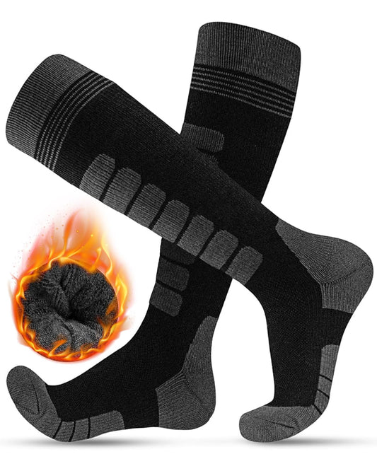 KEECOW Merino Wool Ski Socks for Men & Women 2 Pairs, Thermal Warm Socks for Winter Snowboarding Hunting Outdoor - Knee-high (US, Alpha, Large, Regular, Regular, Black)