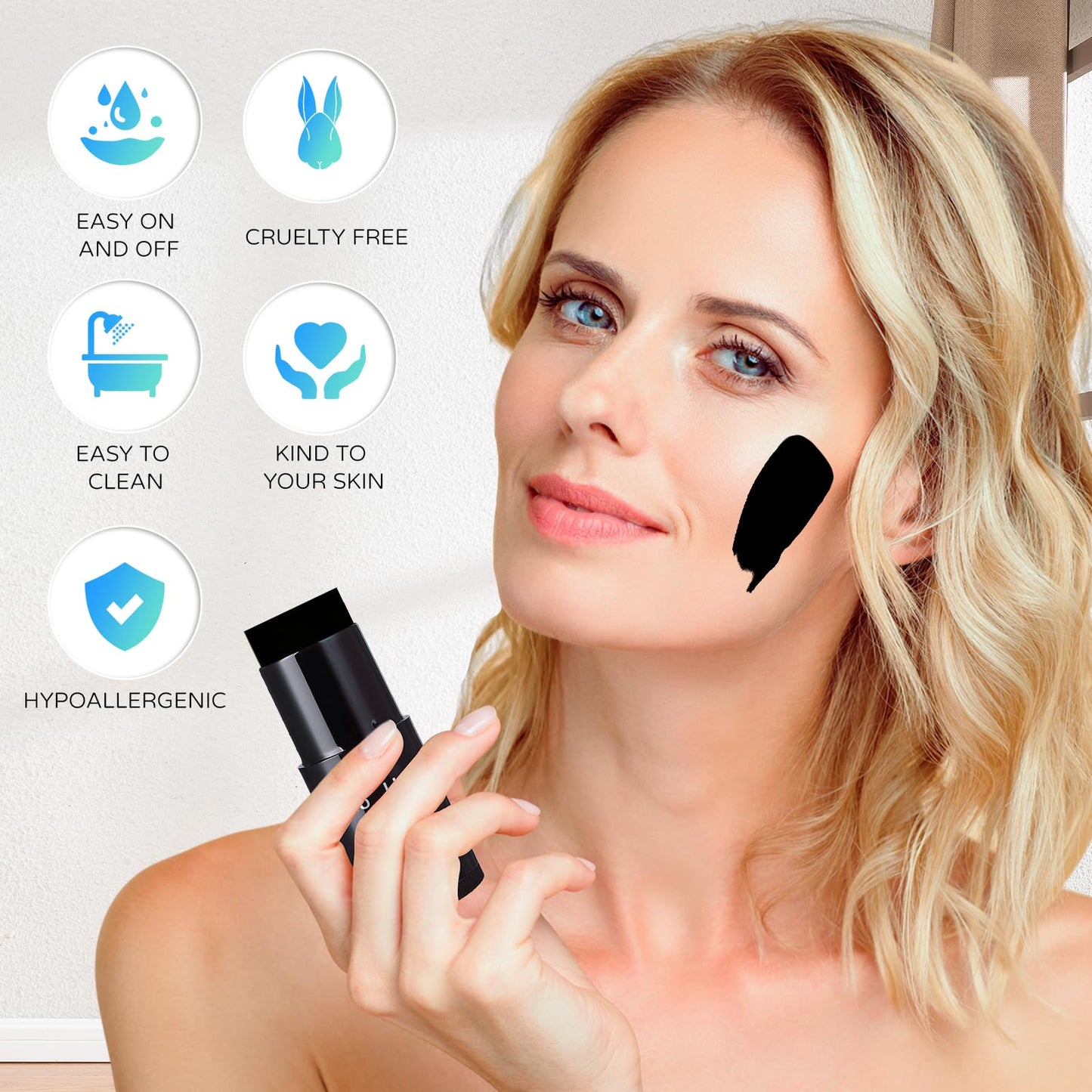 Go Ho Black Face Paint,Easily Washable Formula Black Face Paint Stick,Non-toxic Full-coverage Cream Black Body Paint for Adults Children Halloween Cosplay SFX Skeleton Goths Makeup