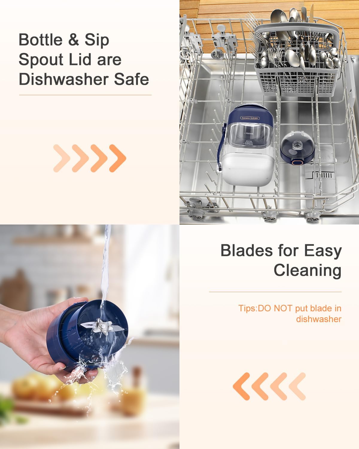 kawu Portable Blender, Smoothie Blender, Personal Blenders with 34.1 oz, No-BPA, Leakproof-Lid and Sip Spout, USB-C Rechargeable, Dishwasher Safe, Personal Mixer for Shakes, Recipes, with Handle/Strap