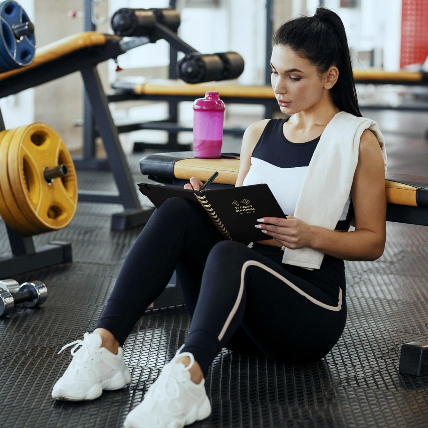 Fitness Journal for Women and Men, 8.8" x 6.6", Workout Log Sprial Book Planner for Tracking Progress and Achieving Your Wellness Goals, Black