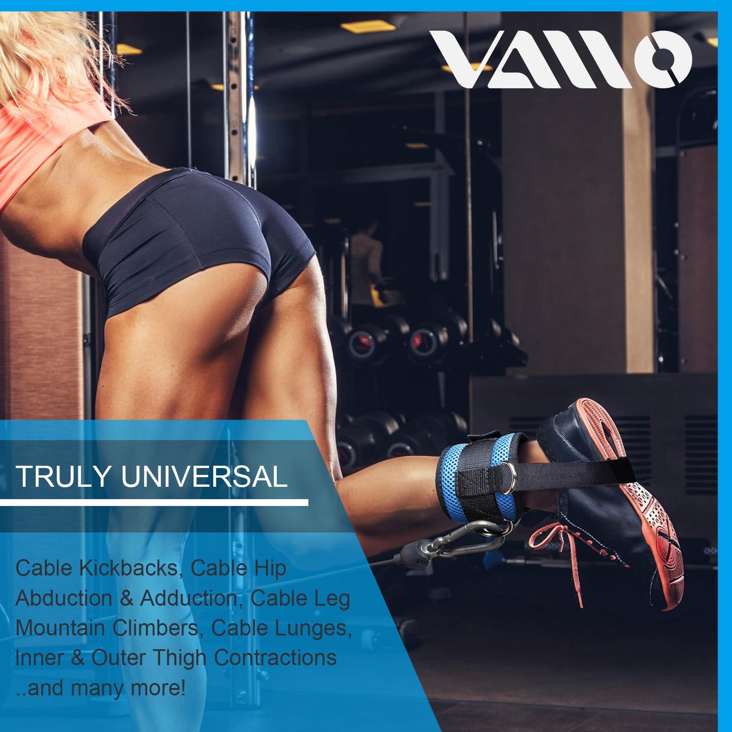 VAIIO Ankle Straps for Cable Machines,Adjustable Comfort fit Neoprene, Reinforce Double D-Ring - Premium Ankle Cuffs to Improve Abdominal Muscles, Lift The Butts, Tone The Legs for Men & Women