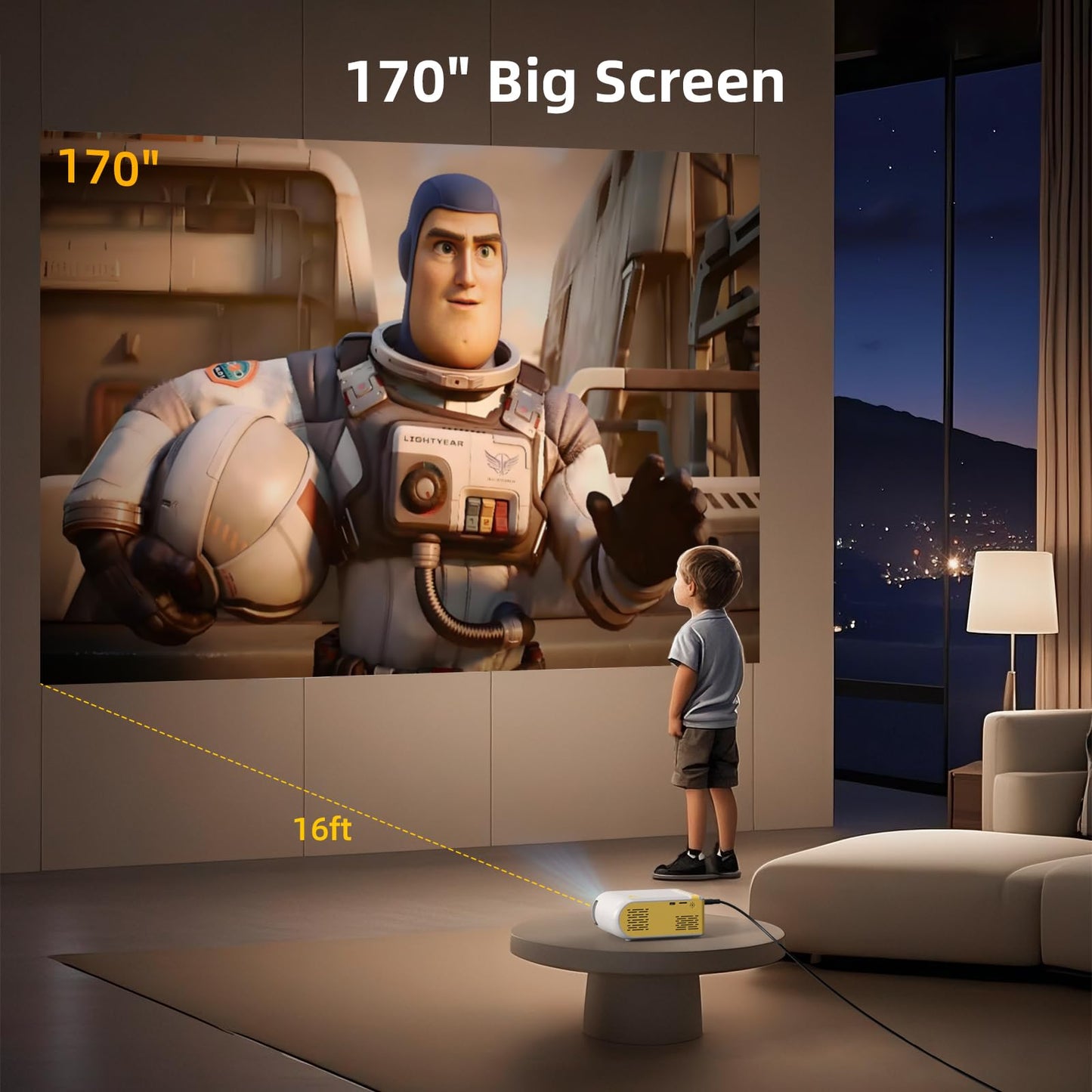 KSAN Mini Projector, Projector with WiFi and Bluetooth, Portable Movie Projector for Outdoor use, Built-in Speaker, 1080P Support Small Bedroom Video Projectors Compatible with Phone /TV Stick /PC