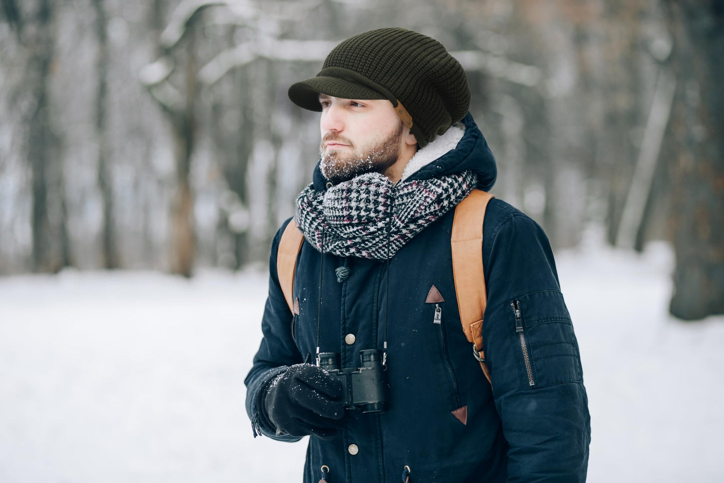 Winter Beanie with Visor - Stylish Knit Hat with Bill - Thick Brimmed Beanies with Fleece Lining Men and Women(B326-Grey)