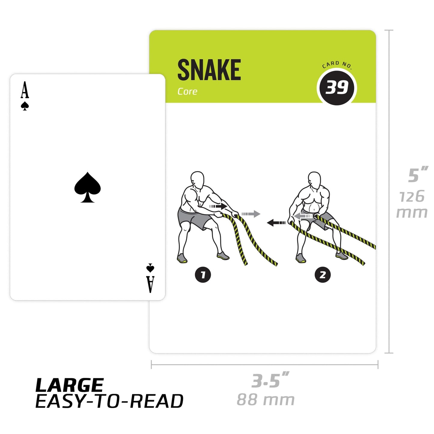 Battle Rope Exercise Cards, Set of 62 - with Guided Strength Training Workouts for Home or Gym :: Illustrated Fitness Cards with 50 Exercises :: Large Size, Durable & Waterproof