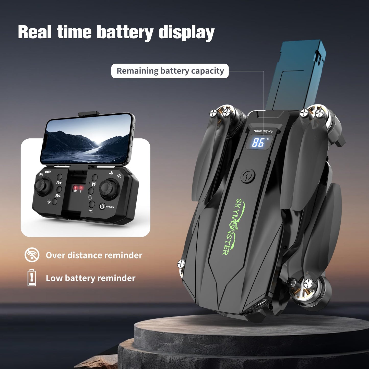 SKYMONSTER RC Drone,Drones With Camera For Adults 1080P HD Camera,3PC Batteries, Brushless Motor,FPV Foldable RC Quadcopter, Real-Time Battery Display,for Childers toys With Gift Box