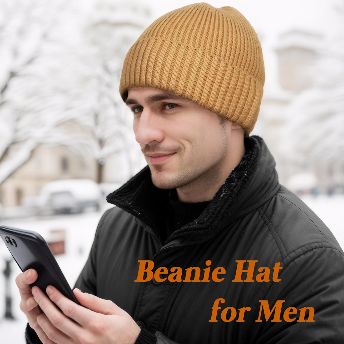 NAHOSY Beanie Hats for Women Men, Soft Alpaca Wool Warm Winter Caps Unisex Fashion Knit Cuffed Cap Ski Hat, Caramel