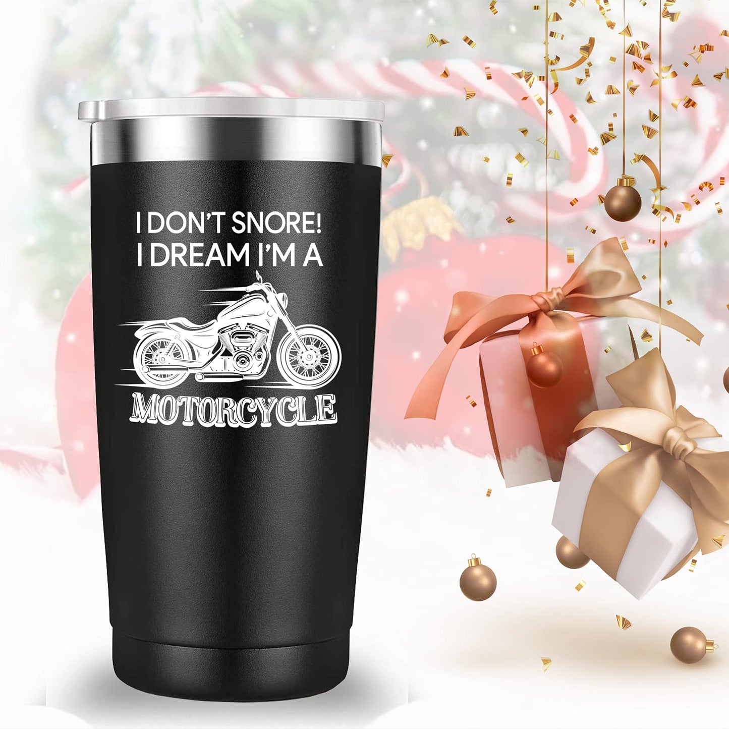 I Don't Snore Dream I'm a Motorcycle Travel Mug Tumbler.Motorcycle Gifts.Father's Day Gifts for Men Dad Grandpa New Grandfather Biker Motorcyclist from Grandson Grandaughter Wife.(20 oz Black)