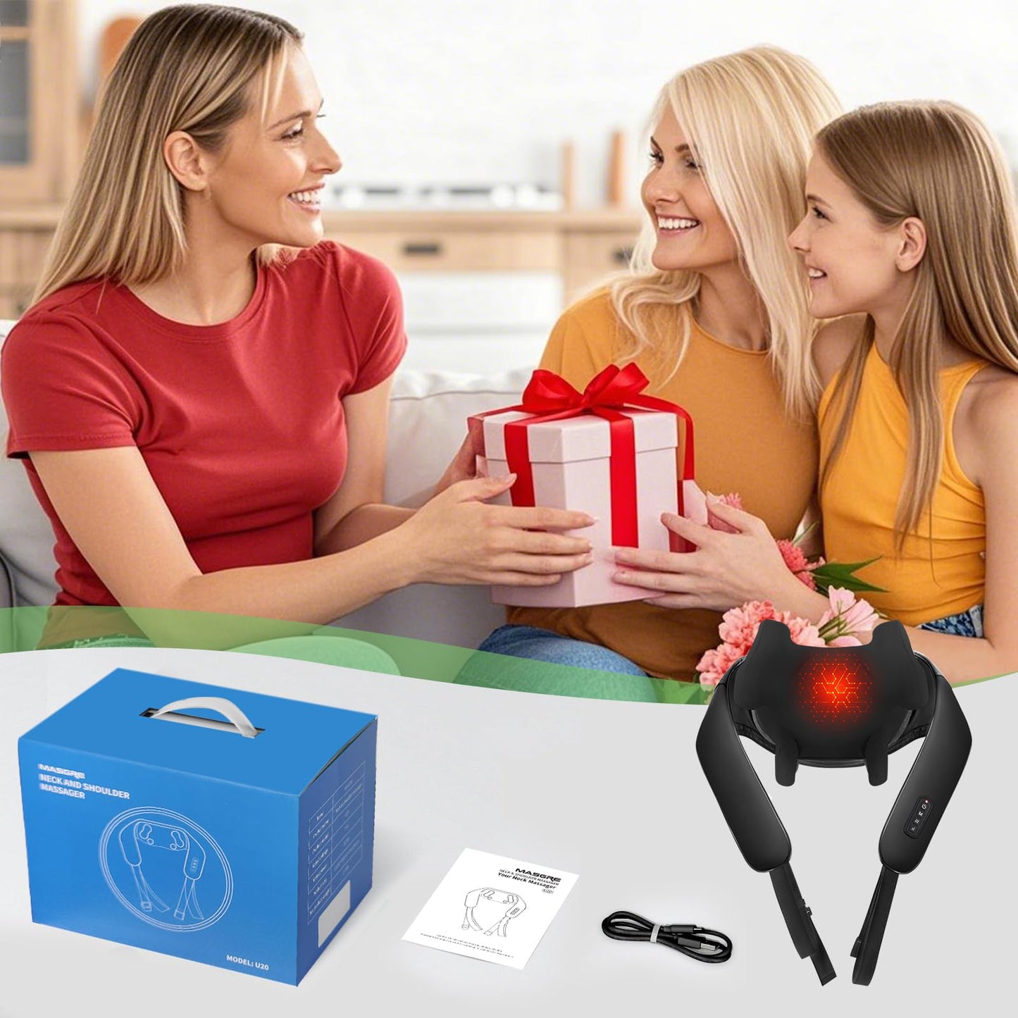 MASGRE Shiatsu Neck and Back Massager with Heat, Upgraded 2600mAh Cordless Shoulder Massager Deep Tissue 6D Kneading, Massages Pillow for Neck, Back, Shoulder, Foot, Body Gifts for Fathers Mom Dad