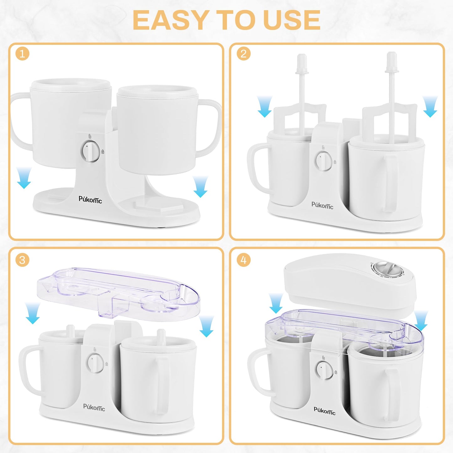 Pukomc Ice Cream Maker Machine for Home Use, with Two Ice Cream Bowls,Simple Operation and Easy to Clean,White