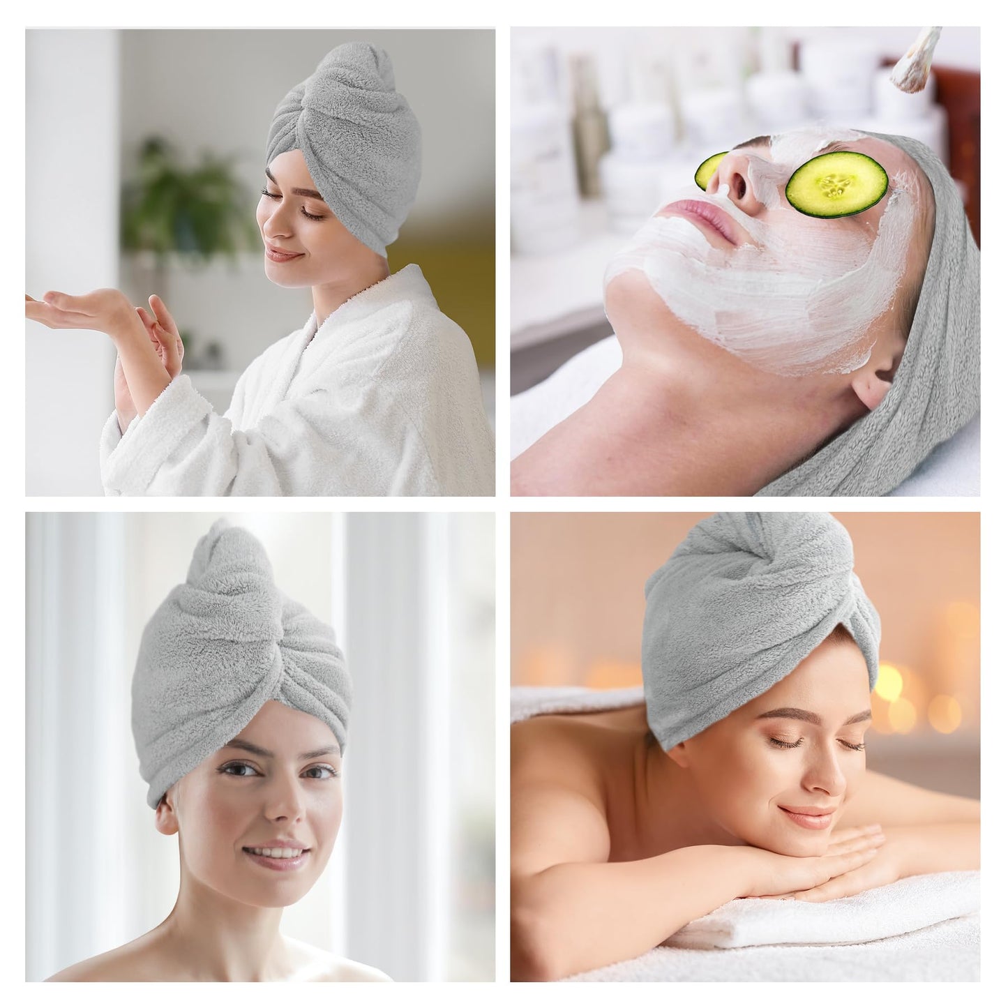 AGLIFEFY 2 Pack Microfiber Hair Towel Wrap for Women Super Absorbent Quick Dry Hair Turban for Drying Curly, Long & Thick Hair 10 inch X 26 inch Khaki+Khaki