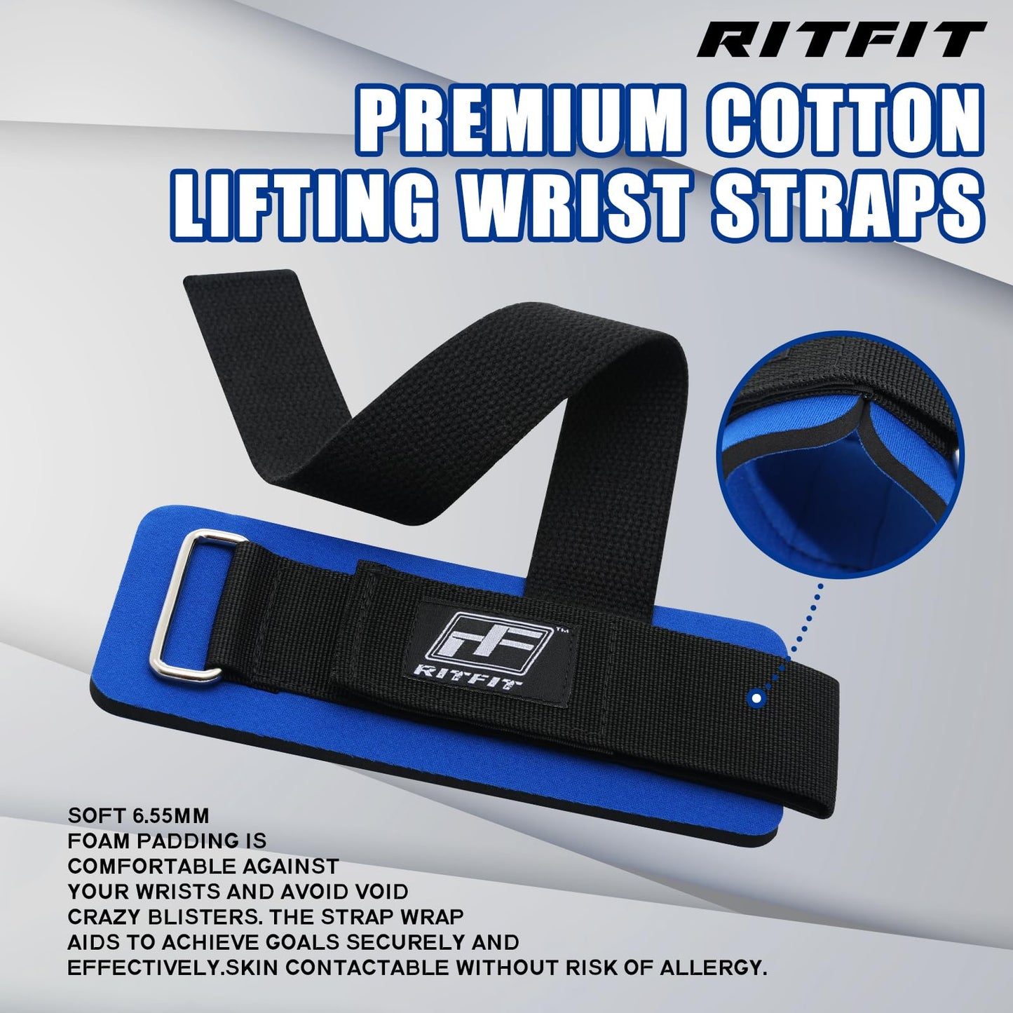RitFit Wrist Wraps, Wrist Straps for Weightlifting, Wrist Support for Working Out, Bodybuilding, MMA, Powerlifting, Strength Training, Men & Women, Blue