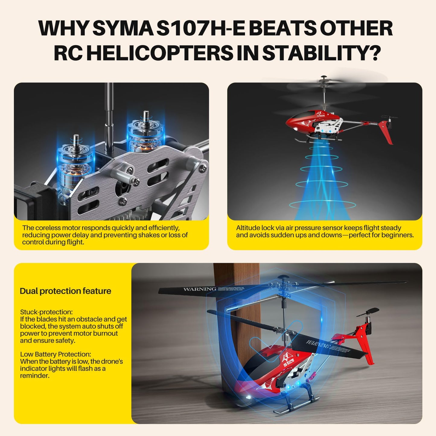 SYMA S107H-E RC Helicopter for Kids 8-12 and Beginners, Remote Control Helicopter with Altitude Hold, 2 Speed Modes, Whole Alloy Toy for Boys Girls Indoor Gift