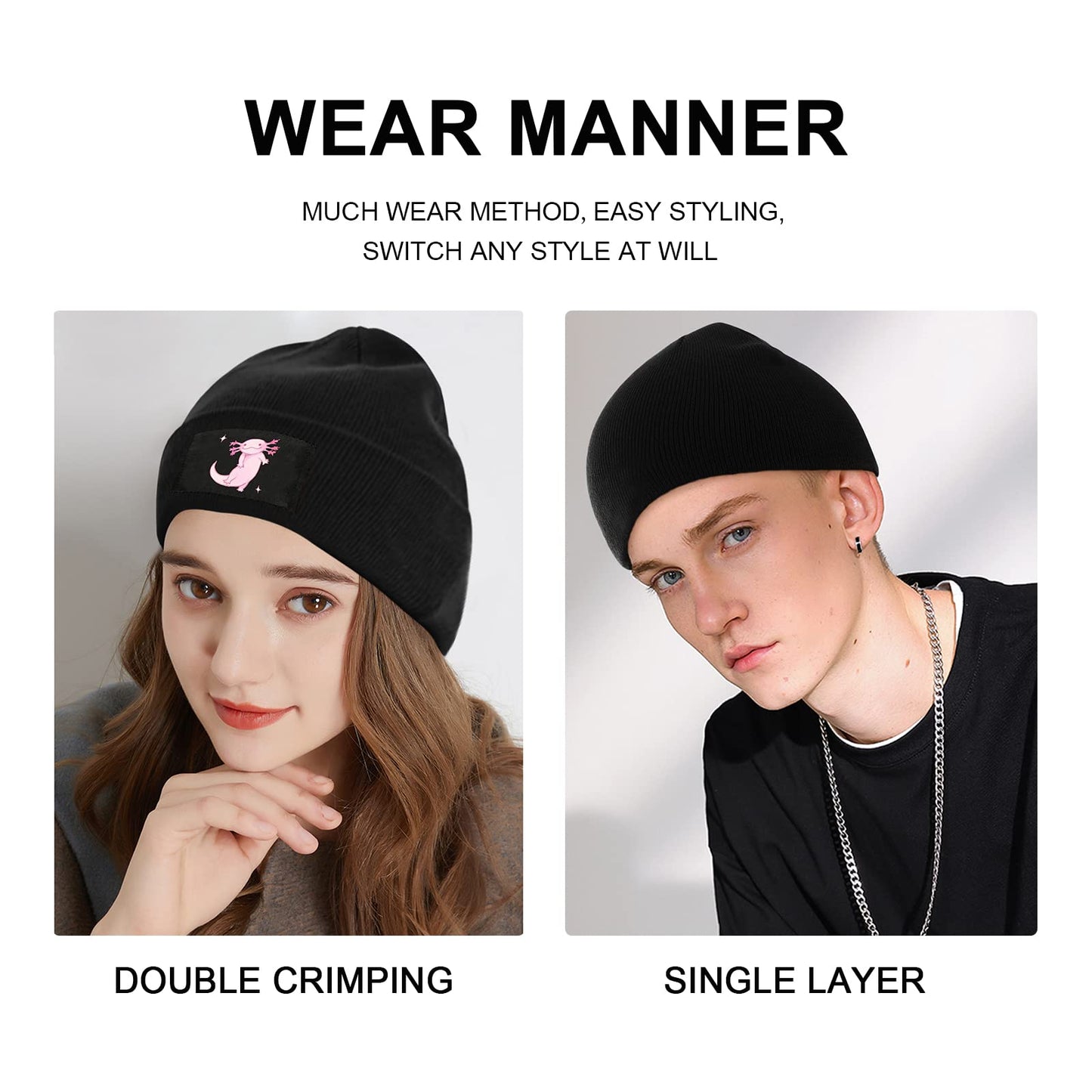 merahans Fashion Beanie Slouchy for Men Women Cartoon Pink Axolotl Knit Skull Cap Winter Warm Hat