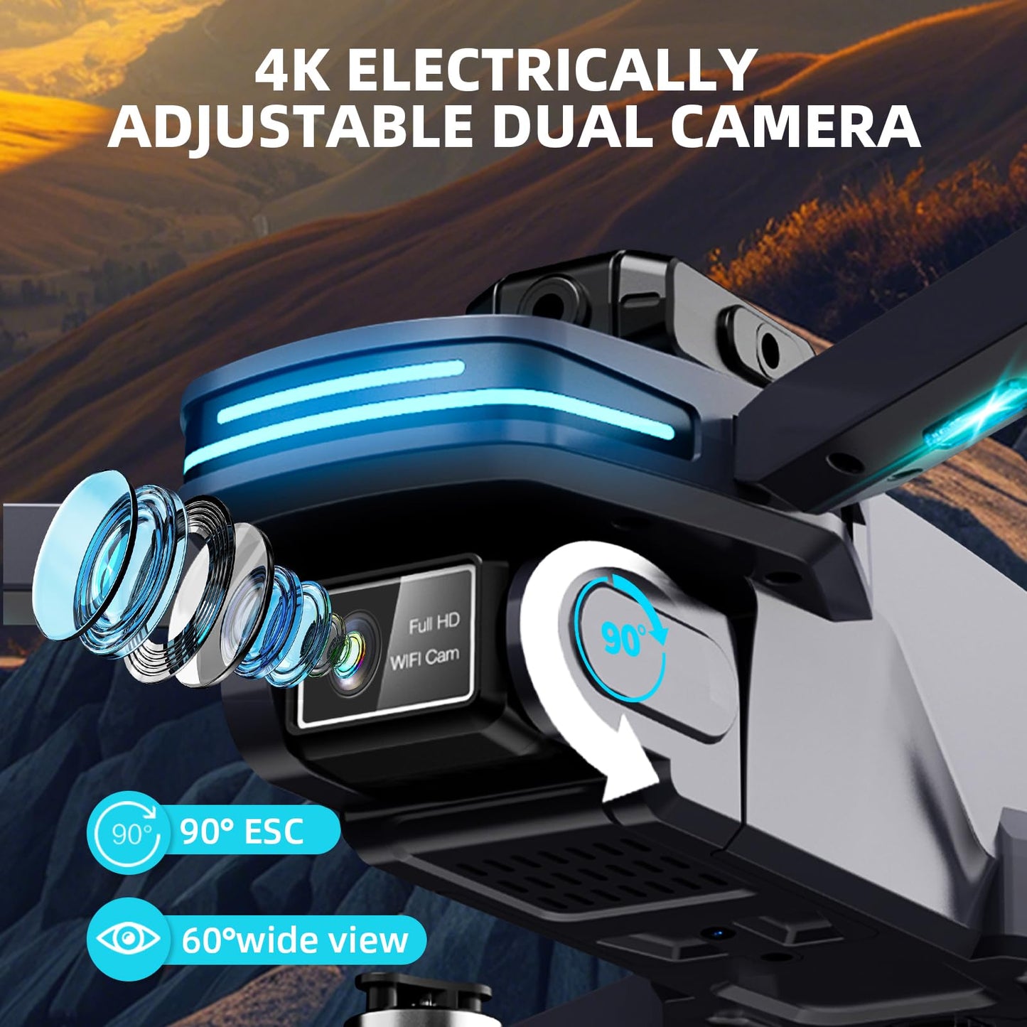 Foldable Drone with 4K Electrically Adjustable Dual Camera for Beginner, Brushless RC Quadcopter with Altitude Hold, Carring Case, Headless Mode, One Key Take Off/Land, Obstacle Avoidance