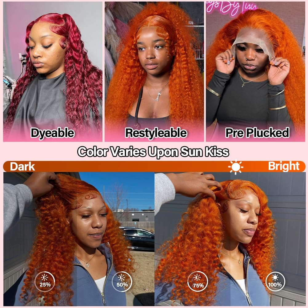 LRV 28 Inch Ginger Lace Front Deep Wave Wig Human Hair 13x4 HD Lace Frontal Curly Frontal Human Hair Ginger Wig For Women Pre Plucked 180 Density