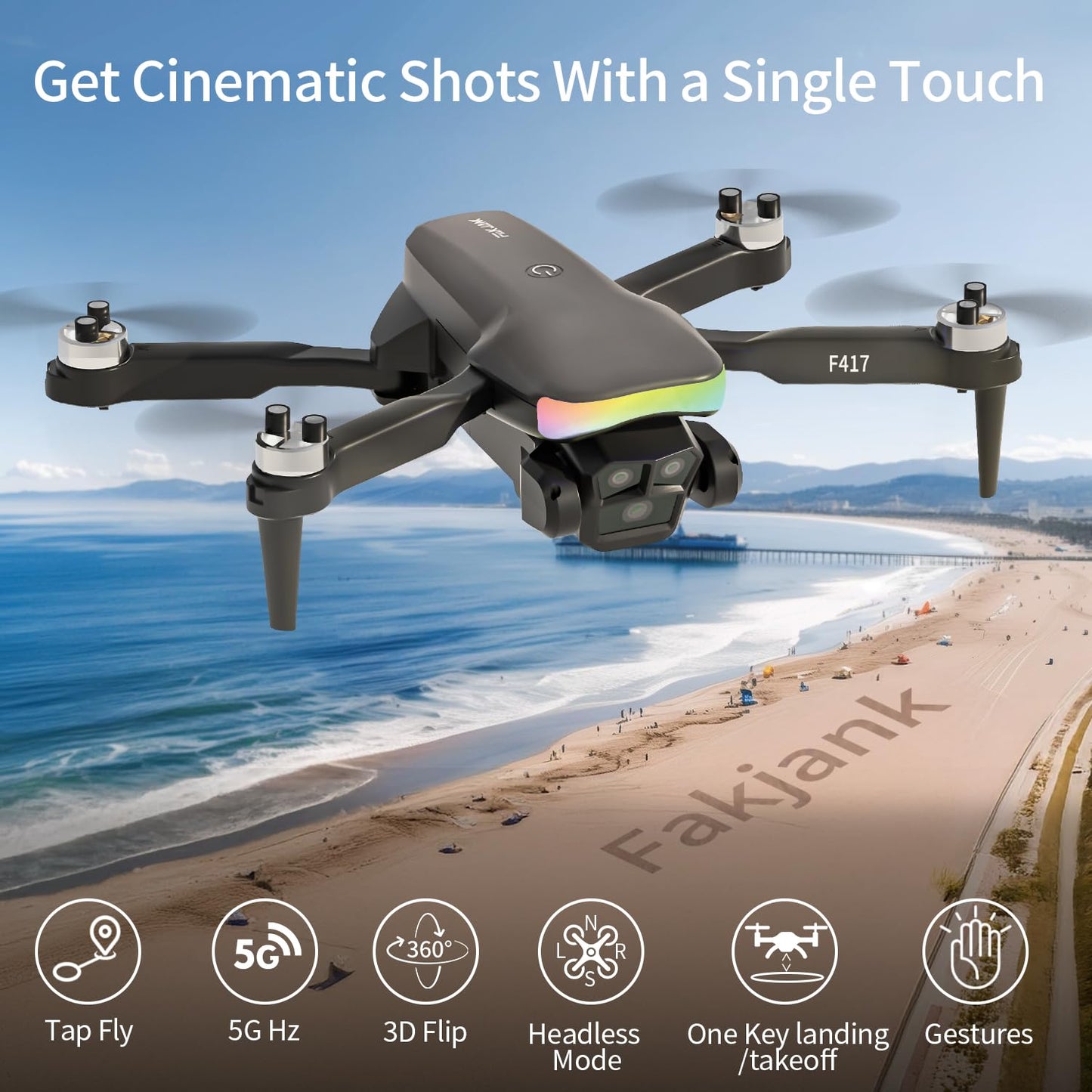 F417 Drone with Camera 1080P for Beginners and Adults,RGB LED Light 90°Electric Adjustable Lens,FPV Drone Mini RC Quadcopter with Live Video Camera,360° Flip,One Key Take Off/Land,Carry Case,Black