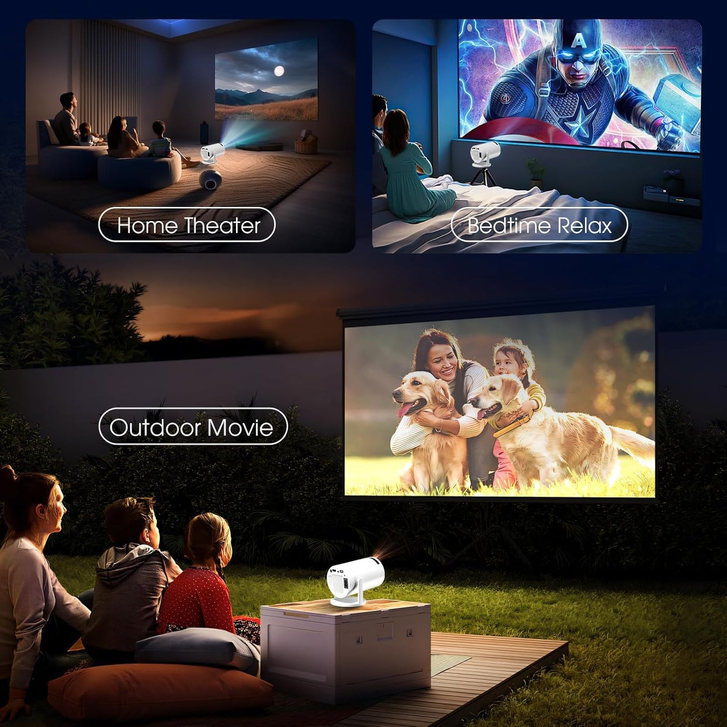 [Built-in App] Mini Projector with WiFi and Bluetooth 2025 Upgraded 1080P FHD 4K Support Projector with Mouse Portable Projector Auto Keystone Compatible with TV Stick/Memory Stick/USB/Laptop