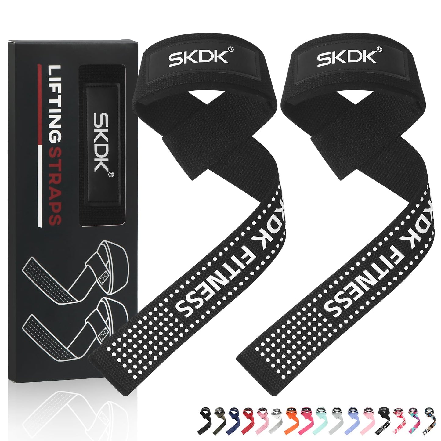 SKDK Cotton Hard Pull Wrist Lifting Straps Grips Band-Deadlift Straps with Neoprene Cushioned Wrist Padded and Anti-Skid Silicone - for Weightlifting, Bodybuilding, Xfit, Strength Training