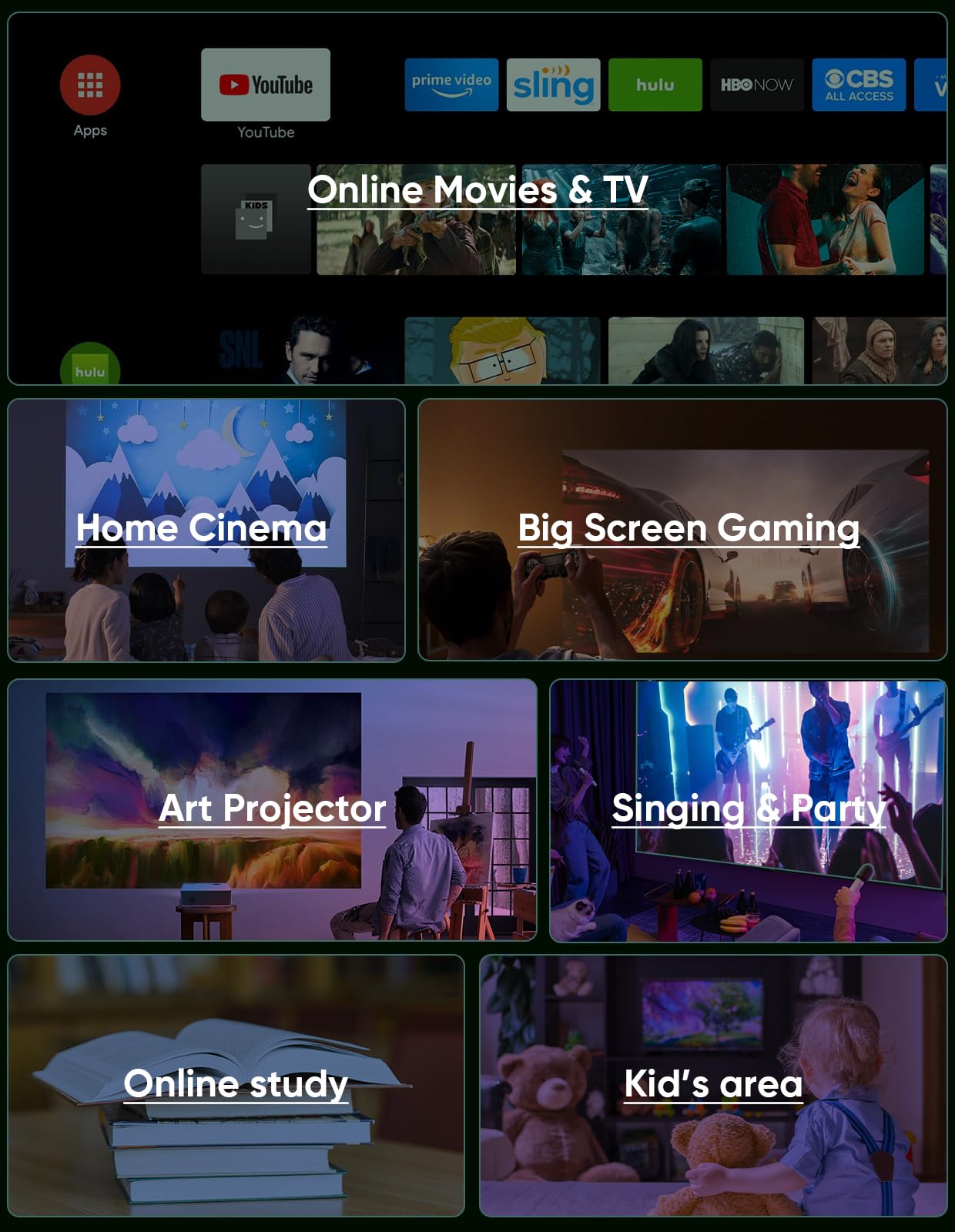 TMY Native 1080P Projector with 5G WiFi and Bluetooth 5.1, 4K Supported Mini Projector, Portable Projector Compatible with TV Stick/Phone/PC/DVD/HDMI/USB/TF, Outdoor Movie Projector