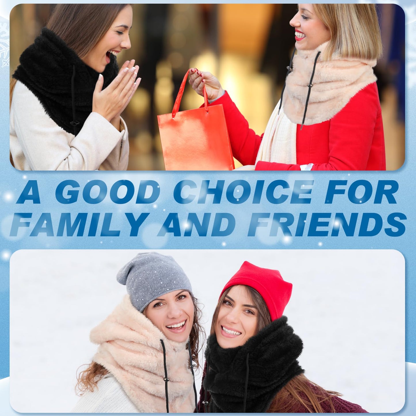 Jeere 2 Pcs Hood Fleece Balaclavas for Women Winter Face Mask Thermal Face Cover Hat Neck Warmer Scarf Adjustable for Cold Weather