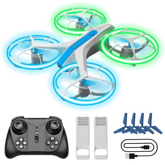 4DRC Drone for Kids and Beginners,Easy Remote Control Drone with Propeller Full Protect,Altitude Hold and Headless Mode,Blue&Green Light,2 Batteries,Toy Gift for Boys and Girls,