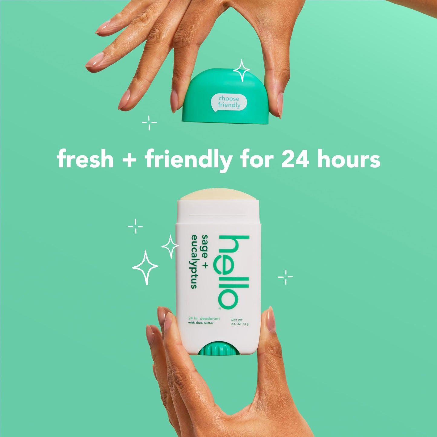 hello White Sage + Eucalyptus Deodorant With Shea Butter for Women + Men, Aluminum Free, Baking Soda Free, Parabens Free, 24 Hour Odor Protection, 2.6 Ounce, 2 Pack