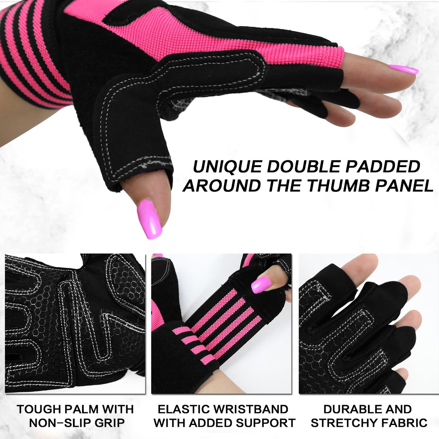 Weight Lifting Gloves for Women Gym Workout with Wrist Support,Padded Half Finger Gloves for Fitness Exercise (Pink, X-Small)