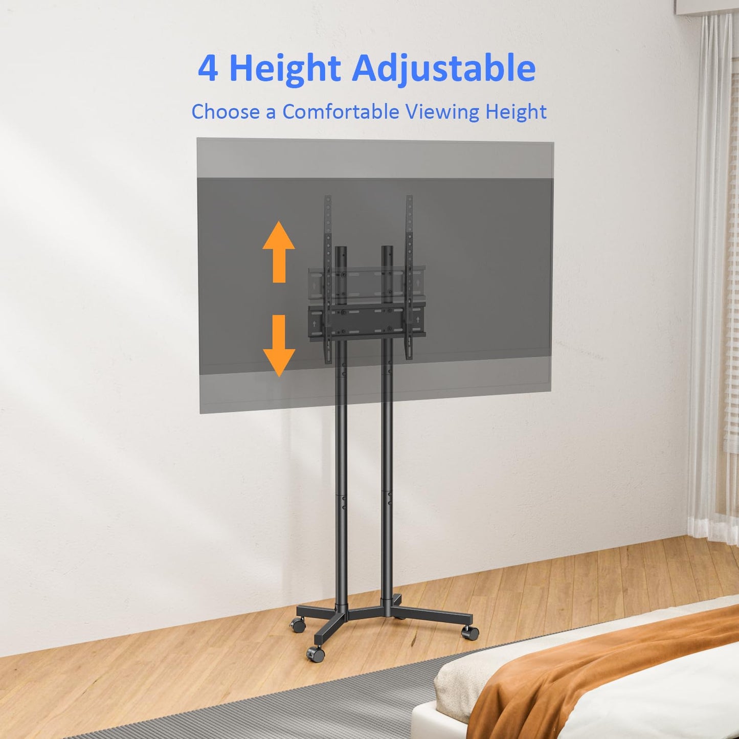 Afaloona Rolling TV Stand for 32 to 65 inch TVs up to 88 lbs, Mobile TV Cart with Lockable Wheels, Height Adjustable, Max VESA 400x400mm, Portable Mobile TV Stand for Bedroom, Office, Outdoor, Black