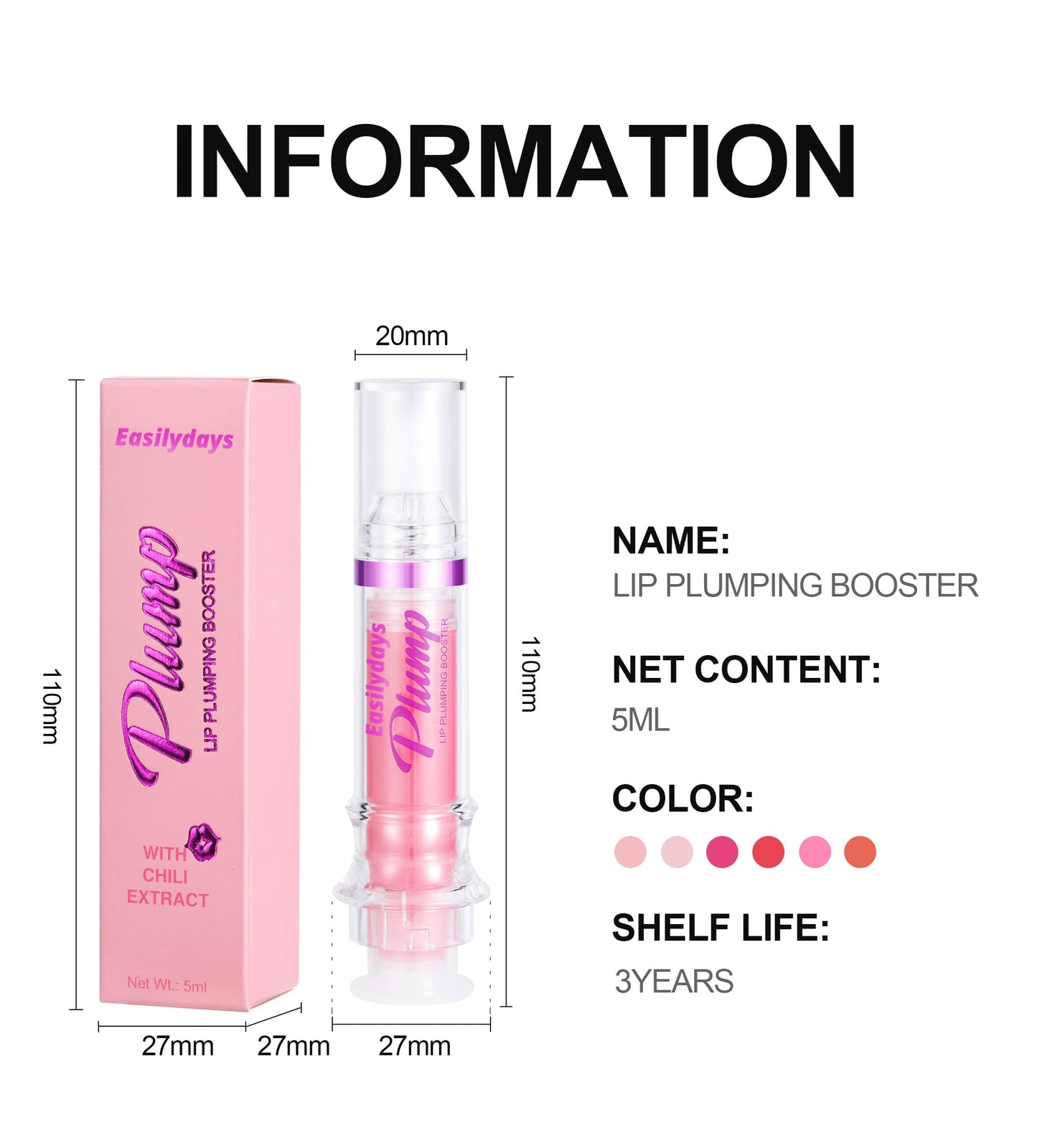 Easilydays Lifter Plumping Booster Lipstick, Hydrating, Volumizes, High-Shine, Fuller Lip Plumper for Women Girls (#01)