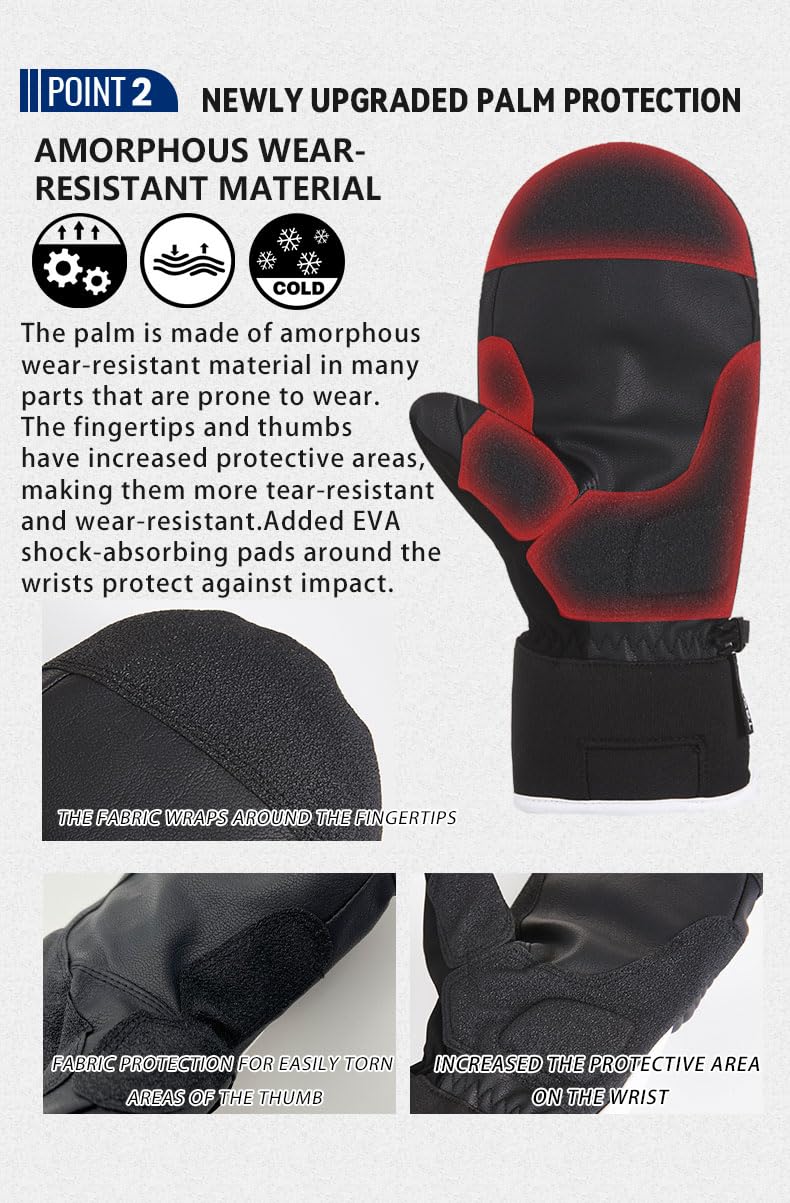 TaoTech Velcro Snowboarding Gloves with Wrist Guard, Men's and Women's ski Gloves with Protector, Mittens, 5 Finger Inner Patch(L, Beige/Corduroy)