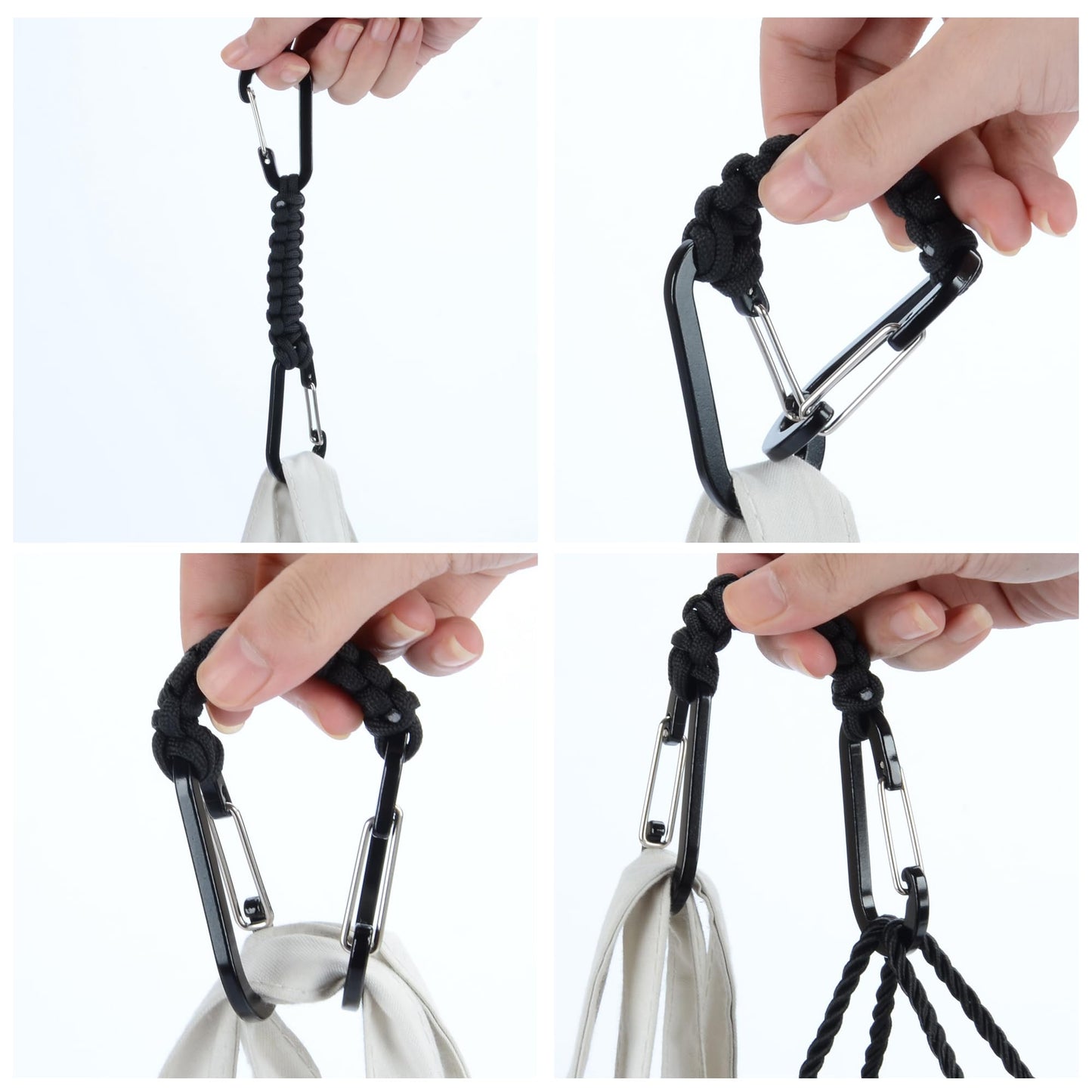 BRAVESHINE 1 Black 1 Pink Paracord Keychain Hooks Carabiner Clips, Lanyard Hanger with D Ring Hooks Heavy-Weight Stroller Hooks Holder for Water Bottle, Key, Backpacks, Tools, Boys, Girls, Men, Women