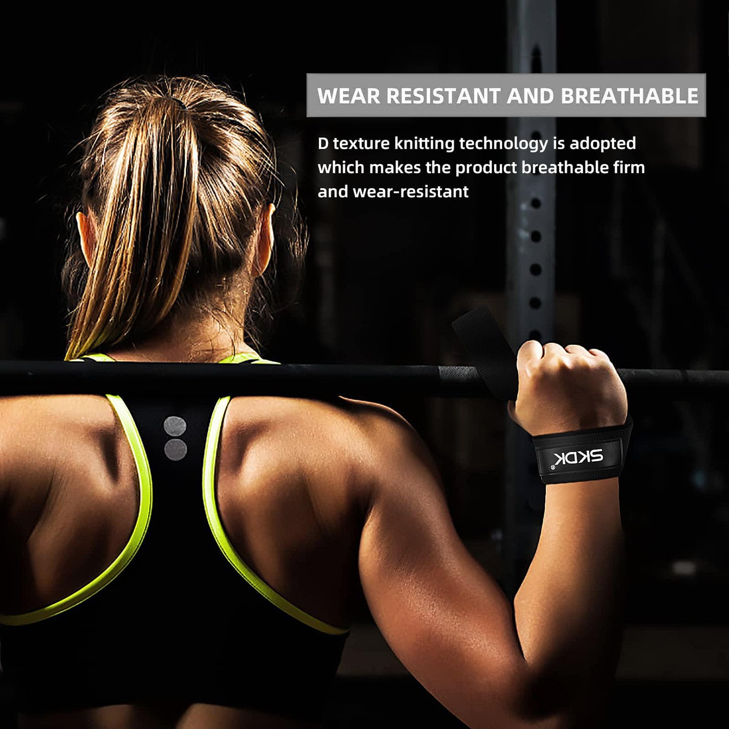 SKDK Cotton Hard Pull Wrist Lifting Straps Grips Band-Deadlift Straps with Neoprene Cushioned Wrist Padded and Anti-Skid Silicone - for Weightlifting, Bodybuilding, Xfit, Strength Training