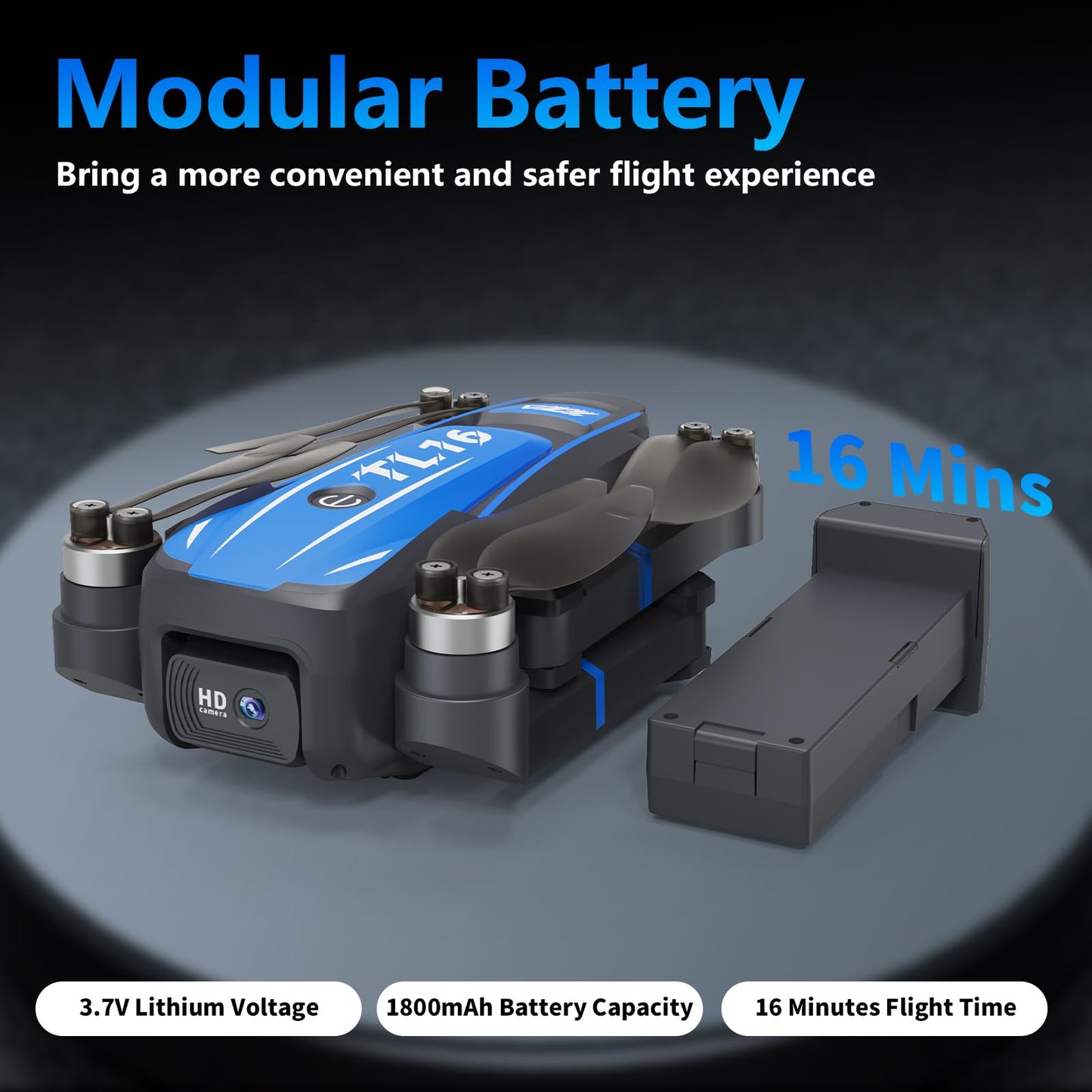 Toladrone TL16 Brushless Motor Drone with 1080P Camera, FPV Drone for Adults, Optical Flow Positioning Headless Mode 90° Motorised Adjustable Lens, Foldable RC Quadcopter for Beginners, Blue