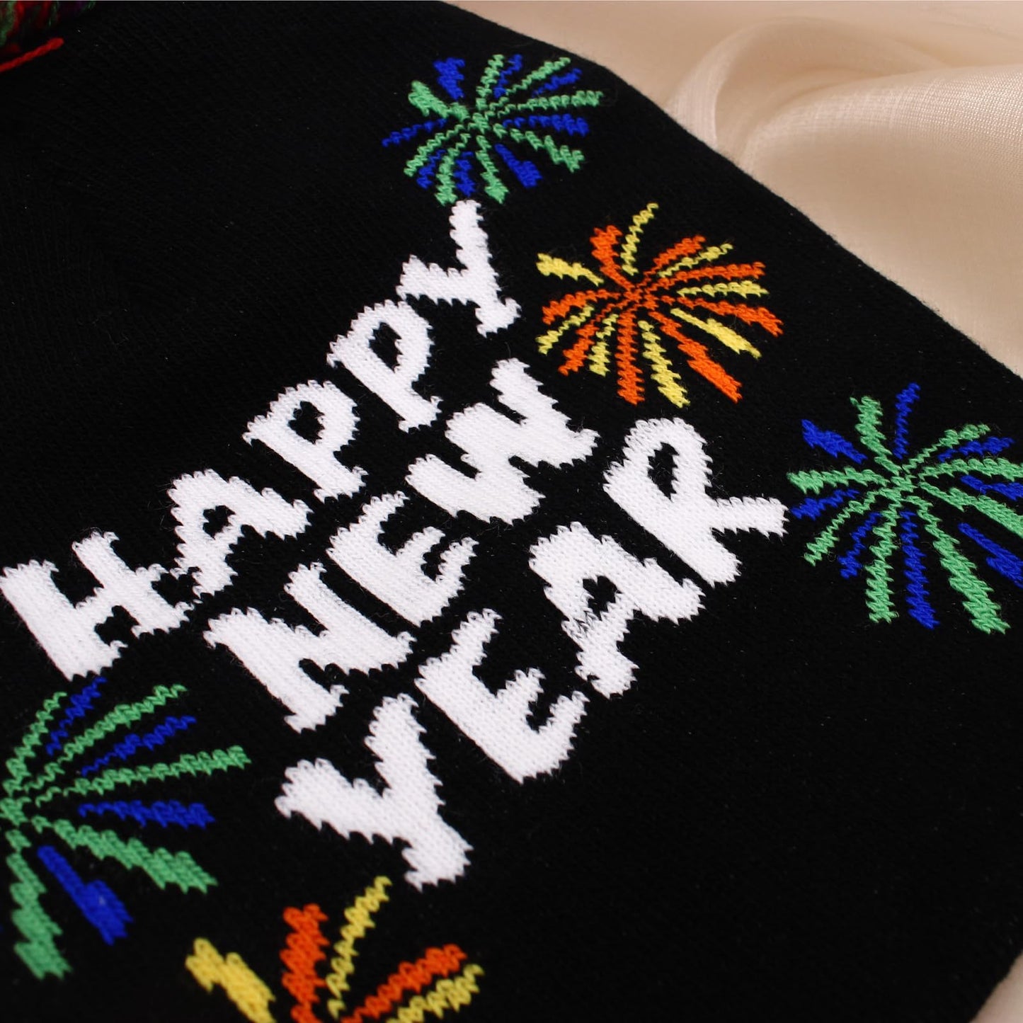 Enrwin Women and Men Autumn and Winter Happy New Year Knitted Hat Thick Soft Warm Chunky Beanie Crochet Beanie Soft Hat for Christmas (Style1-Black)