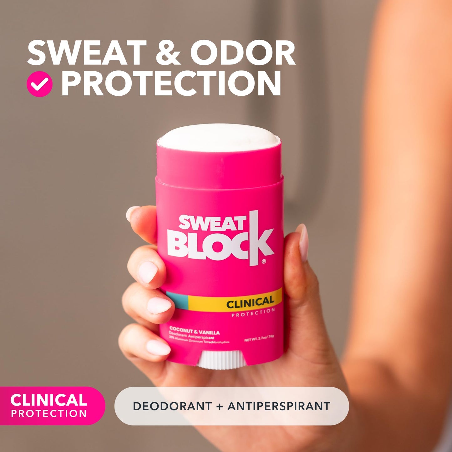 SweatBlock Deodorant for Women | Clinical Antiperspirant, 48 Hour Sweat & Odor Protection, Coconut & Vanilla