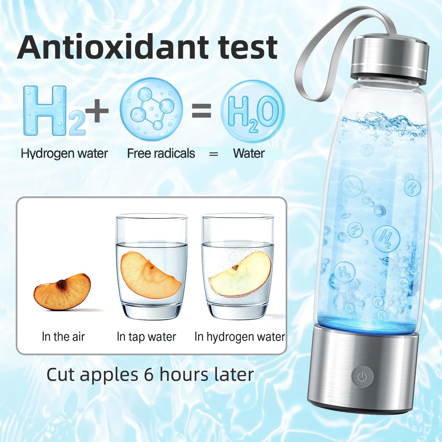 Yuloigan Hydrogen Water Bottle - SPE PEM Tech - 3Min 1500PPB Rapid Hydrogen Generator - 14oz Portable Glass Water Bottle - Long-Lasting H2 Retention - Health Gift for Husband, Wife, Friends, Travel